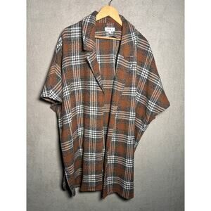 Thml Anthropologie Womens Brown Plaid Short Sleeve‎ Cardigan Coat Size Small